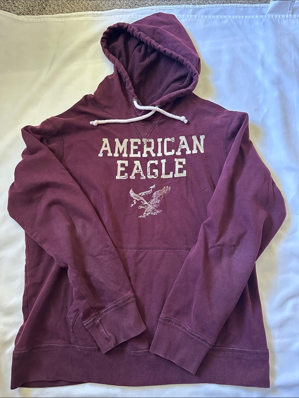 American Eagle Outfitters Maroon Hooded Pullover with White Logo
